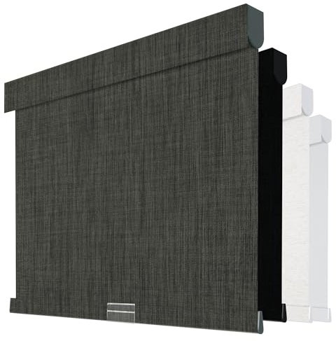 Boolegon Cordless Blackout Roller Shades for Windows, Free-Stop Linen Shades with Valance, Thermal Insulated Fabric, UV Protection Roller Blinds for Home, Office (Grey, 22 W x 56 H)