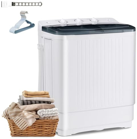 Erivess 2-in-1 Twin Tub Portable Washing Machine, 22Lbs Wash 10Lbs Spin Cycle Capacity, Compact Laundry Washer with Spin Dryer for Household, Apartment, RV