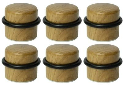 MSGsl - Topes puertas madera Roble con adhesivo - No requiere adhesivo adicional - 6 Ud tope puertas para proteger puertas y paredes, tope puerta suelo forma Seta, medidas 32x29 mm (6, Roble)