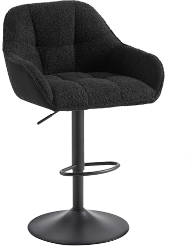 WOLTU Barhocker Barstuhl höhenverstellbar, Küchenhocker Bistrohocker Tresenhocker mit Lehne Fußstütze, drehbar, gepolstert, Chenille Cord Metall, Schwarz, BH400sz-1