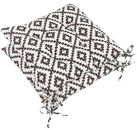 OHS 2 Pack Seat Pads Garden Chair Cushions, Water Resistant Geometric Indoor Outdoor Cushions with Ties for Garden Furniture Bistro Chairs Kitchen Dining Chair Cushions, Grey/White