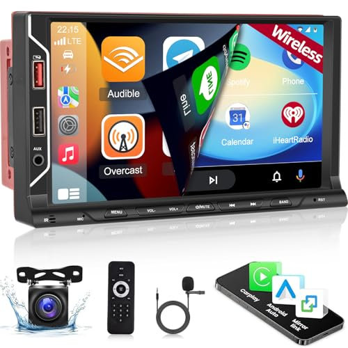 Autoradio 2 Din con Carplay e Android Auto Senza fili - Radio Touchscreen da 7 pollici con EQ, Mirror Link, Bluetooth, Radio FM, SWC, Ingresso AUX/USB + Telecamera di Backup