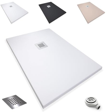 Platos de Ducha Antideslizantes de Resina, Antibacterianos, Resistentes al Calor y Rayados, Nula Absorción de Agua, Blanco, Negro y Beige (Blanco, 80 x 110)
