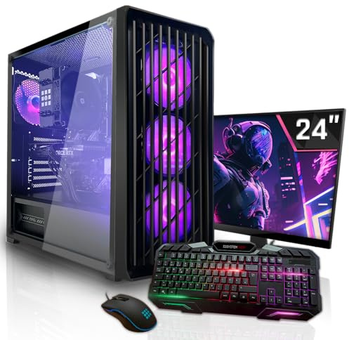 SYSTEMTREFF Basic Gaming Komplett PC Set AMD Ryzen 5 PRO 5655G 6x4.4GHz | Radeon RX Vega 7 4K | 1TB M.2 NVMe | 32GB DDR4 RAM | Windows 11 | 24 TFT Monitor | Desktop Paket Computer für Gamer, Gaming