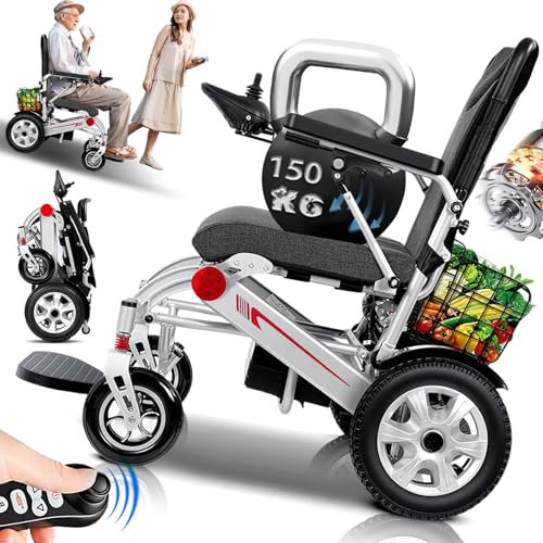 ZQHQKJ Silla de ruedas eléctrica ligera plegable, motor de 500 W, capacidad de carga de 150 kg, alcance de 25 a 40 km, para viajes y personas mayores, silla de ruedas eléctrica con batería de litio
