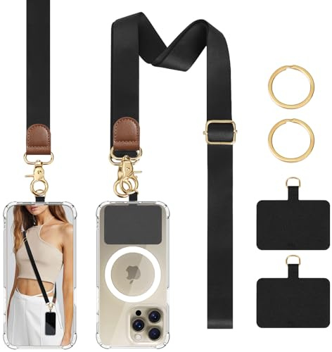 TiMOVO Universal Phone Lanyard Crossbody Wrist Strap, Black | Adjustable Anti-Theft Strap for All Phone Cases, Secure Hands-Free Neck Wrist Lanyard for Women & Men Daily Travel