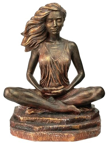 Escultura artística Mujer en meditación – Figura Decorativa Hecha a Mano Estilo Realista – Arte contemporáneo en Resina acrílica. (Bronce)