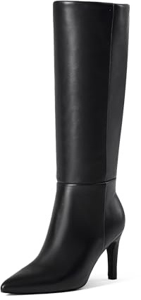 GENSHUO Women Wide Calf Knee High Boots 3 Inch High Heel Pointed Toe Long Boots Fashion Trendy Winter Dressy Shoes for Party,Night out, Date, Dancing Black Size 8