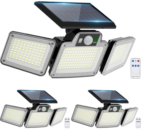 JumJam Solar Flood Light, Motion Sensor Security Light for Garden, 3 Pack | 280 LED, 3 Adjustable Heads Motion Sensor Light, Waterproof Wireless Solar Lights Outdoor Garden for Garage Driveway Patio