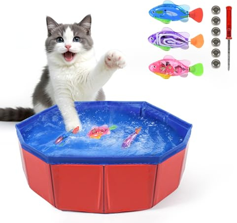 Esoes Giochi Per Gatti in Casa, Piscina Per Gatti con 3 LED Pesci Pesce Robot, Gioco Gatto Interattivo ø 30 x 10 cm