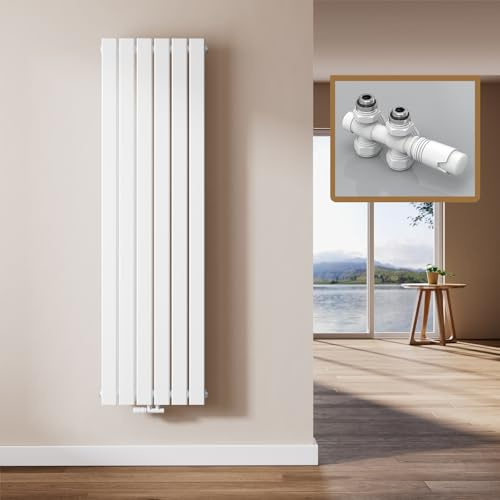 EMKE Design Heizkörper Flach mit Multiblock 1600x460 mm Vertikal Flachheizkörper mit Mittelanschluss, Einlagig Weiß Paneelheizkörper Wandheizkörper für Bad, Schlafzimmer & Wohnzimmer, 751W
