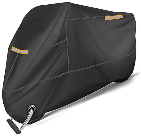 Wixovo Funda para Moto, 210D Funda Moto Impermeable Antipolvo, con Banda Reflectante, Orificios de Bloqueo, Protección Outdoor & Indoor, para Motos, Ciclomotores, Scooters, 245x105x125cm