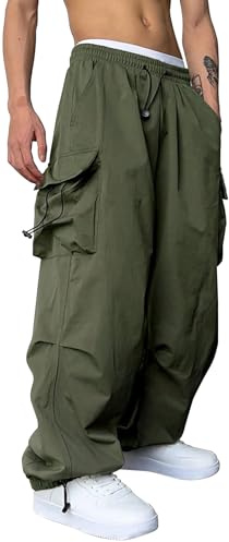 PADOLA Pantalon Baggy Homme Cargo Séchage Rapide Pantalons de Travail avec Multipoches Taille Haut Elastique Décontracté Pantalon Jogging Chino Large Pantalons Yoga Cordon de Serrage