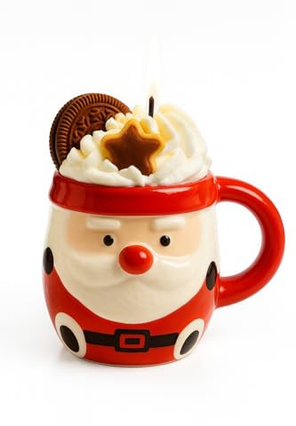 Bougie Parfumée de Noël, Céramique Rouge et Blanc, Motif Père Noël, 500g, Parfum Chocolat, Décoratif Festif, Usage Intérieur, 12 cm