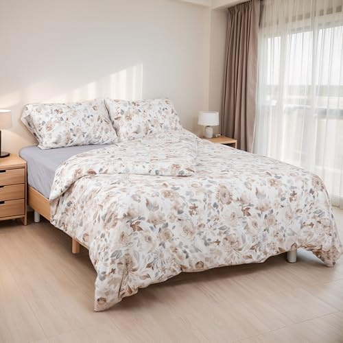 Etrexonline Juego de Funda Nórdica 4 Piezas para Cama 135 - Funda Edredón 220x220cm, Sábana Bajera 135x200cm, 2 Fundas de Almohadas 50x75cm - Microfibra Suave y Transpirable - Floral Arena