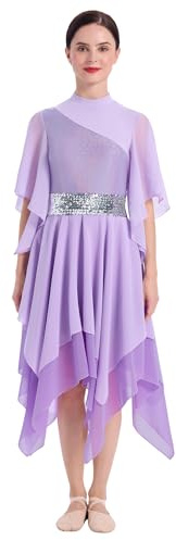 IBAKOM Praise Dance Tunic Metallic Liturgical Dancewear Lilac Medium
