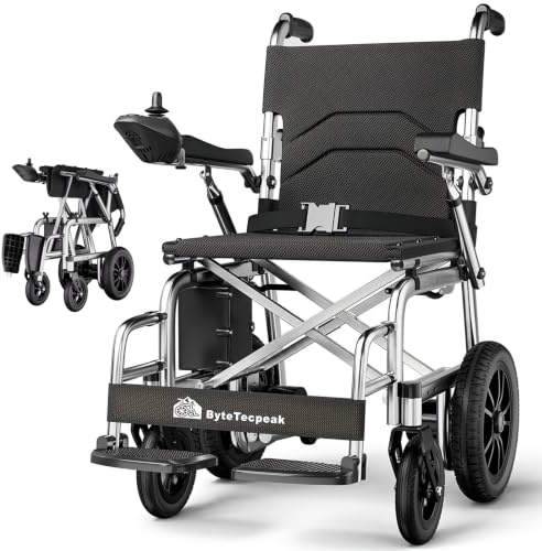 ByteTecpeak D12 Silla de Ruedas Eléctrica Plegable para Mayores, 20 km | Ligera y Plegable, Batería de Litio 12 Ah, Autonomía 20 km, Neumáticos Antipinchazos, Antivuelco, Apta para Avión