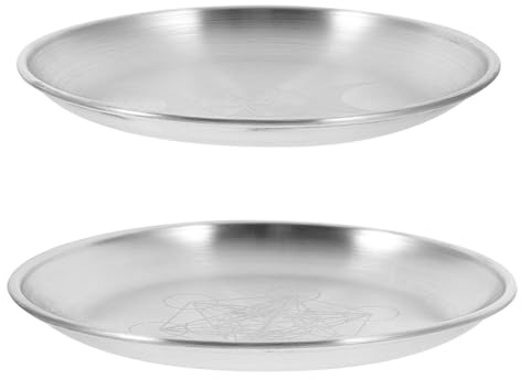 LALADEFIEE 2 Pièces Plateau à Bougie Assiette à Bougies D'autel Rond Pentagramme en Fer Argenté, Surface Lisse, pour Bougeoir de Table et Autel
