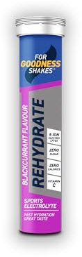For Goodness Shakes, Rehydrate Tabs, For Fast Hydration, Blackcurrant Flavour, 5 ION Electrolytes, Low Calorie, No Sugar, Fat-Free, Added Vitamin C, 20 Tablets Pack