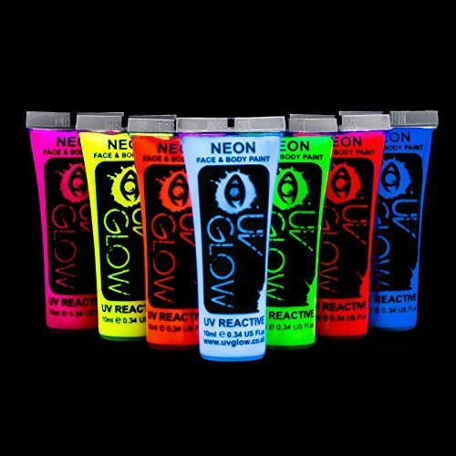 UV Bodypaint Kroppsmålningsfärger svart ljus fluorescerande smink bodypainting neonfärger ljusa färger (10 ml x 7)