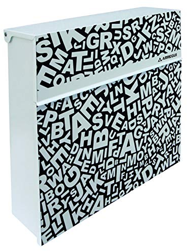 ARREGUI Plate E6512 Buzón Exterior de Acero con serigrafía Decorativa Words, Tamaño L (Revistas, Sobres C4), Buzón con Cerradura Tapada, Buzón de Pared, Buzón de Correo Grande, Antilluvia, Blanco
