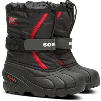 Sorel KIDS FLURRY Waterproof Unisex Baby Snow Boots, Black (Black x Bright Red) - Children, 9 UK