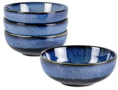 UNICASA Ciotole Insalatiere, Set Scodelle Ceramica 4 Unità, Ciotole da Colazione per Cereali/Insalata/Zuppe, Diametro 16 cm Colore Blu, Servizi Combinati