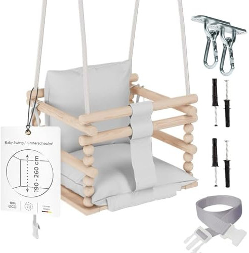 MAMOI® Babyschaukel, Schaukel Indoor und Outdoor, Holzschaukel für Baby und Kinder, Kinderschaukel, Schaukeln aus Holz, Kleinkinderschaukel für kinderzimmer und Aufhängehaken, 3 in 1
