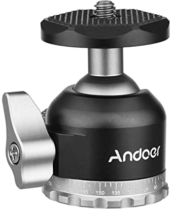 Andoer Mini Ball Head Tripod Head, Panoramic Ball Head Tripod Head Aluminium Alloy CNC Machining with 1/4 Inch Screw Connection for Cameras DSLR Monopod Slider Tripod, 5 kg / 11 lbs Load Capacity