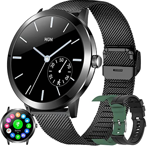 Smartwatch Herren, 1.32 Zoll HD Voll Touchscreen Fitness Tracker, IP68 Wasserdicht Fitnessuhr mit Pulsmesser Schlafmonitor Schrittzähler, Damen Herren Sportuhr Smart Watch für iOS Android (Schwarz)