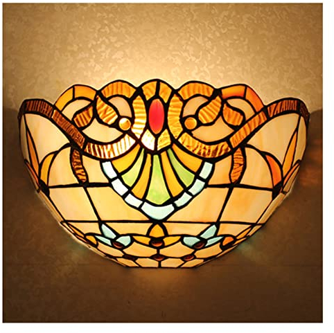 Uziqueif Vintage Wall Sconces Wall Lighting,12 Baroque/Mediterranean/Sun Flower Style Stained Glass Lampshade - Tiffany Style Wall Lamp for Living Room Bedroom Hallway Stairway Entryway,Baroque