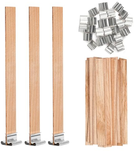 VABNEER Wooden Candle Wick with Iron Holder for Craft DIY Candle Making 13x130mm (25Pcs/Set)
