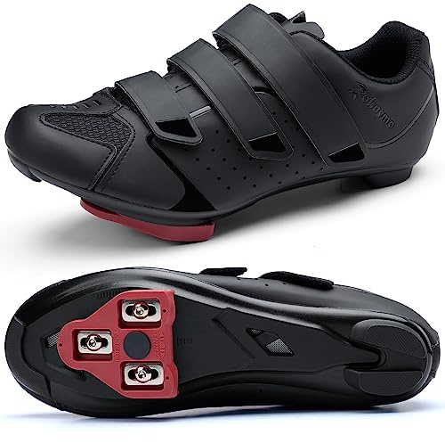 Men's Cycling Shoes – 2 & 3 Bolt Look Delta Cleat Spin Bike Shoes - Compatible with SPD Clips – Perfect for Indoor & Outdoor Road Cycling, Black, 14.5 Women/13 Men