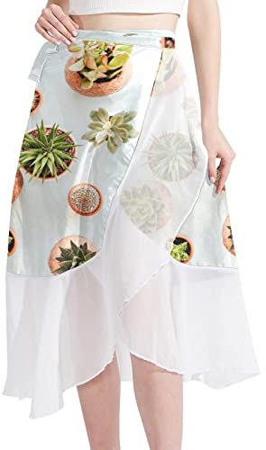 Pot Culture Succulents Women Beach Sarongs Sheer Cover Ups Chiffon Bikini Wrap Skirt for Swimwear Multicoloured