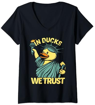 Statue of Liberty Rubber Duck New York Duckling V-Neck T-Shirt