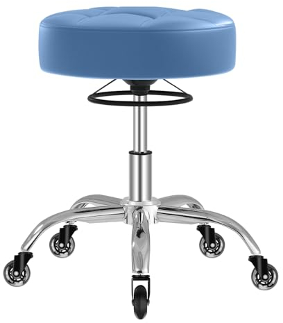 Rollhocker，Hocker höhenverstellbar mit ringheber，Dicker Schaumstoff für weichen Komfort，Stuhl mit rollen 360°，Arbeitshocker bis 180 kg belastbar， Drehhocker für Salon Spa und Haushalt (Blau)