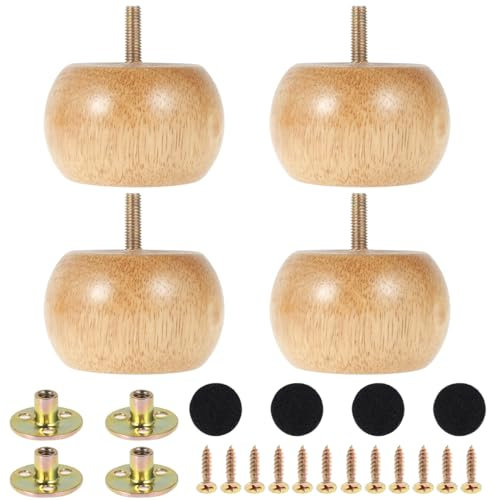 4Pcs Furniture Legs, 8 x 5cm Wood Round Solid Furniture Feet,Sofa Feet Bun Feet Legs with 4 Screws,Chair Table Feet Replacement Set for Sofa Couch Ottoman Loveseat Coffee Table Cabinet