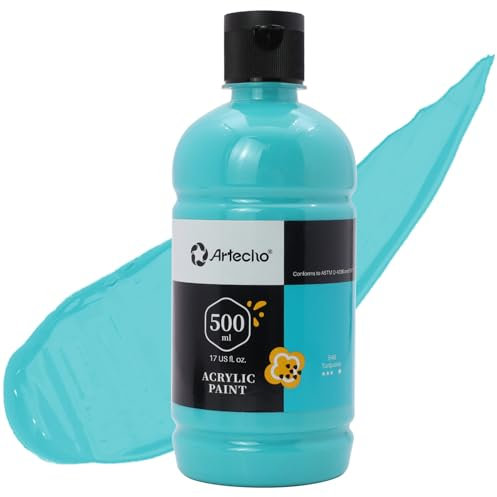 Artecho Acrylfarbe Türkis 500 ml, Wasserfest und Lichtecht, Schnell Trocknend, Acrylfarbe für Leinwand, Holz, Stoff, Handwerk, Leder und Stein.
