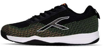 Hundred Blade Lite Non Marking Badminton Shoes (Black/Orange/White, 8 UK/ 9 US/ 42 EU) | Unisex | Material: Knitted Upper & Rubber Sole Squash, Table Tennis, Volleyball, Basketball