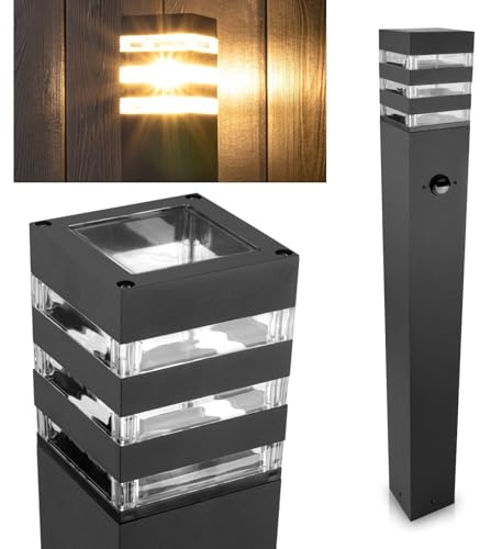 Lumiled Wegeleuchte Außen Pollerleuchte Außenstehleuchte Stehlampe Außenleuchte mit Bewegungssensor PIR Gartenleuchte Wegelampe 80cm IP44 schwarz spritzwasserdicht Aluminium E27 Fassung max 13W