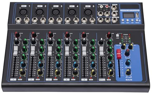 Mixer Professionale Console Audio a 7 Canali Mixer Professionale a 7 Canali Per La riunione di Famiglia Karaoke Nero 33 * 23 * 3.7CM