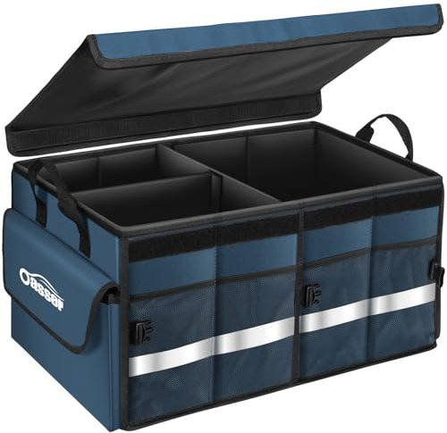 oasser Organizer per Bagagliaio Auto Waterproof 55L 600D Tessuto Oxford Organizer per Bbaule Pieghevole Multiscomparto Antiscivolo con Base Robusta Borsa per Bagagliaio Blu