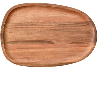 HEBEOT Bandeja de madera hecha a mano de madera de acacia maciza, ovalada, irregular, bandeja ovalada para servir café, bebidas, plato de té, postre (30.5 x 20)