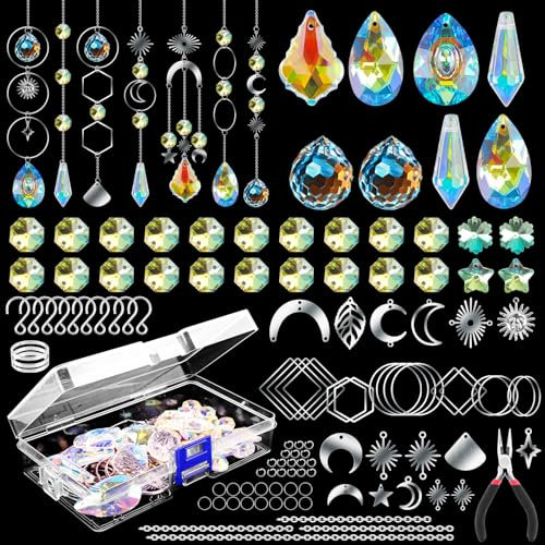 MengQiLe Sonnenfänger Kristall Bastelset, 200 Stück Bastelset Erwachsene, Sonnenfänger Fenster Deko, DIY Suncatcher Windspiel mit Kristall Anhänger Fensterdeko Hängend für Garten Hochzeit Party Deko