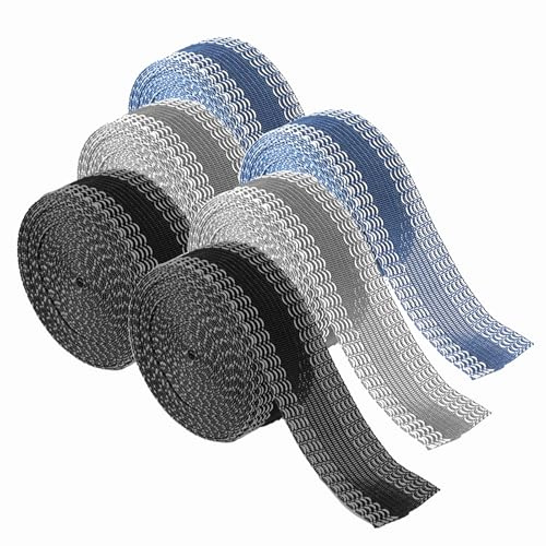 Wonvify 6 Pièces Ruban Thermocollant Adhésif pour Ourlet,Aucune Couture Nécessaire, Bande Autocollante Thermocollant en Polyester, pour Rideau Pantalon Robe Jean Vêtement (Noir, Gris, Bleu)