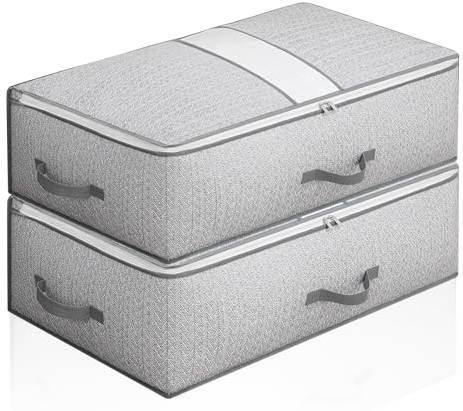 Cajas Almacenaje Ropa Bajo Cama, 2 Piezas Bolsas para Guardar Ropa Debajo de la Cama con Asa Reforzada, Cajas Organizadoras Armario Plegable Bolsas de Almacenamiento para Edredones Mantas