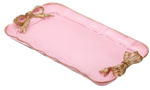 PATIKIL Vintage Decorative Tray Towel Tray, Storage Tray Dish Plate Fruit Trays Cosmetics Organizer Retro Design Bow-Knot Rectangle Resin Plate for Room Decorative Gift, Pink