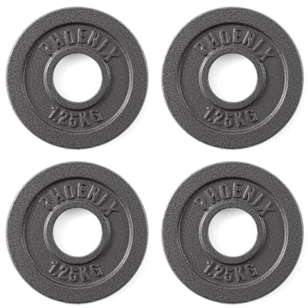 Phoenix Fitness Cast Iron Olympic Weight Plates - 2-Inch Free Weight Plate for Barbell Dumbbell Bars, Weightlifting & Strength Training at Home Gym - Set of 4, 1.25kg