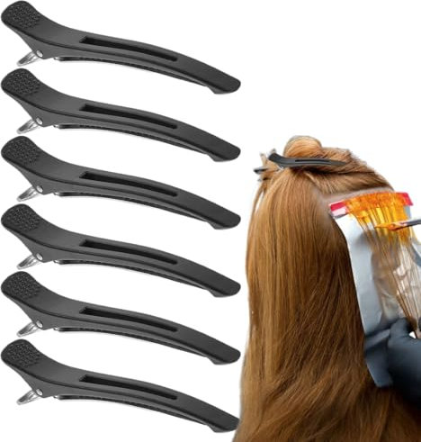 6 Pezzi Fermagli per Capelli per lo Styling Della Sezione, Pinze per Capelli a Becco D'anatra Senza Pieghe con Banda in Silicone,Pinze per Capelli Professionali, Nero
