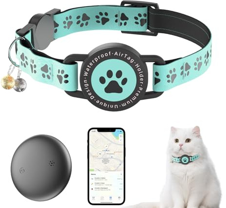 GPS Tracker for Cats, Waterproof GPS Cat Trackers Cats Collar with Bells, No Subscription, GPS Cat Collar, Adapt with Apple Find My (iOS Only) Finder Tag for Vehicles, Pets, Kids (Blue)